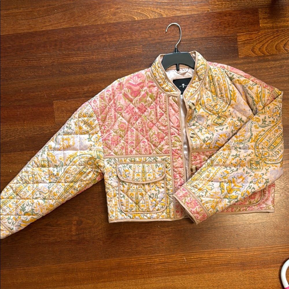 7 For All Mankind Pink and Yellow Bomber Jacket